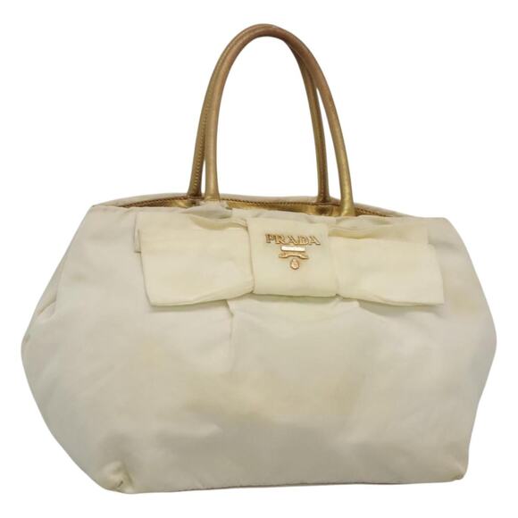 PRADA Hand Bag Nylon White Gold - Picture 1 of 9